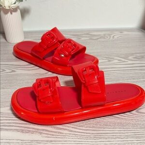 CECELIA NEW YORK Red Buckle Slide Sandals